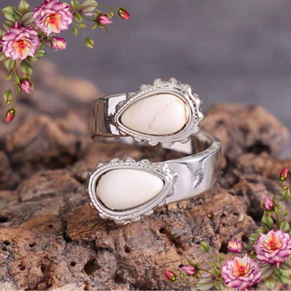 Boho Vintage Western Style‎ fake cream Turquoise Inlay Adjustable Ring